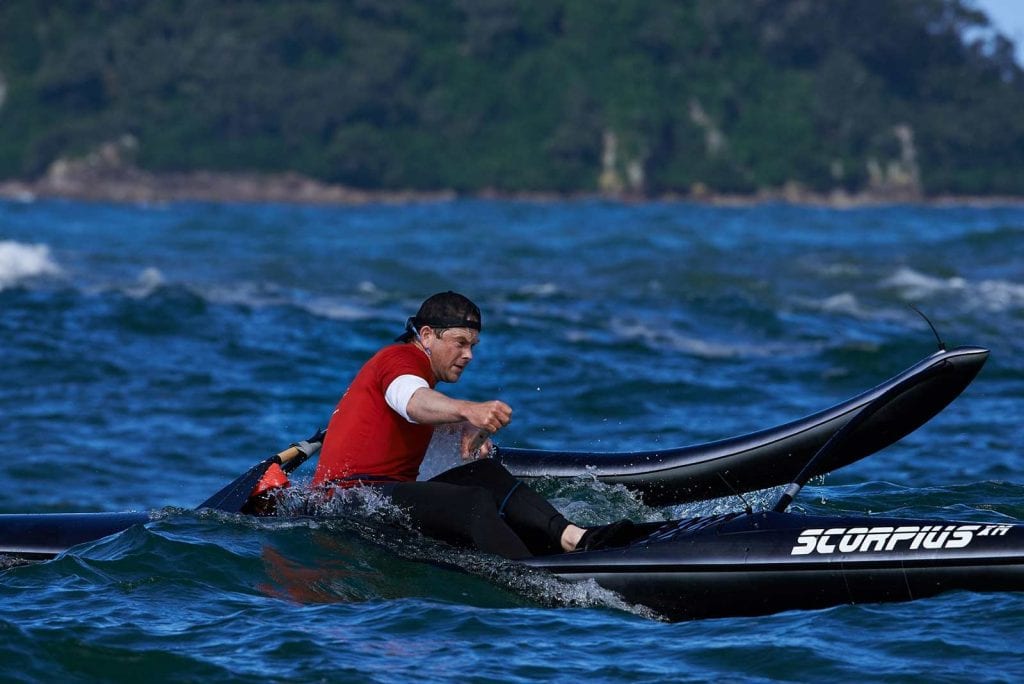 Seb Head, racing open mens OC1 Waka Ama NZ Long Distance Nationals, 2016