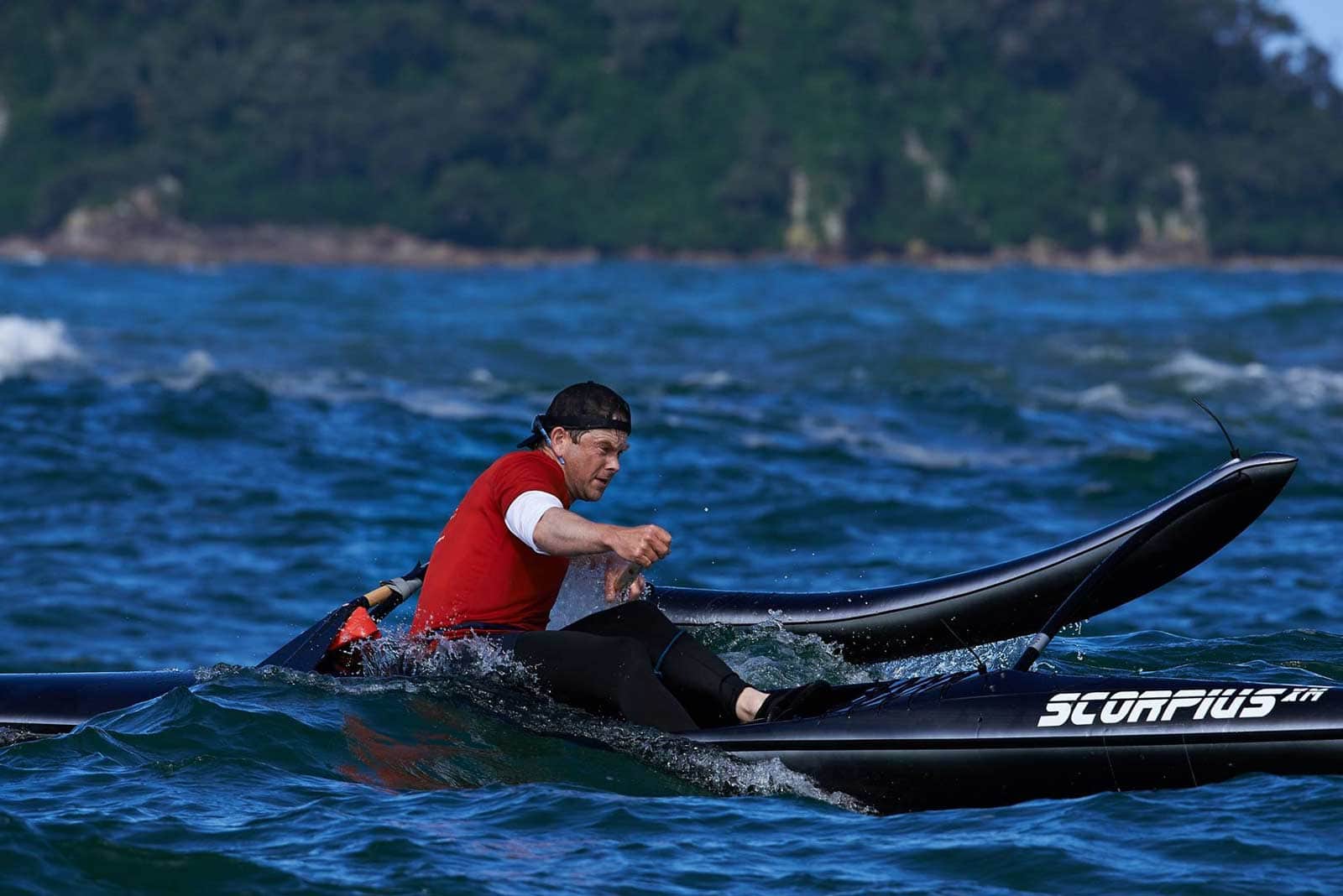 Seb Head, racing open mens OC1 Waka Ama NZ Long Distance Nationals, 2016