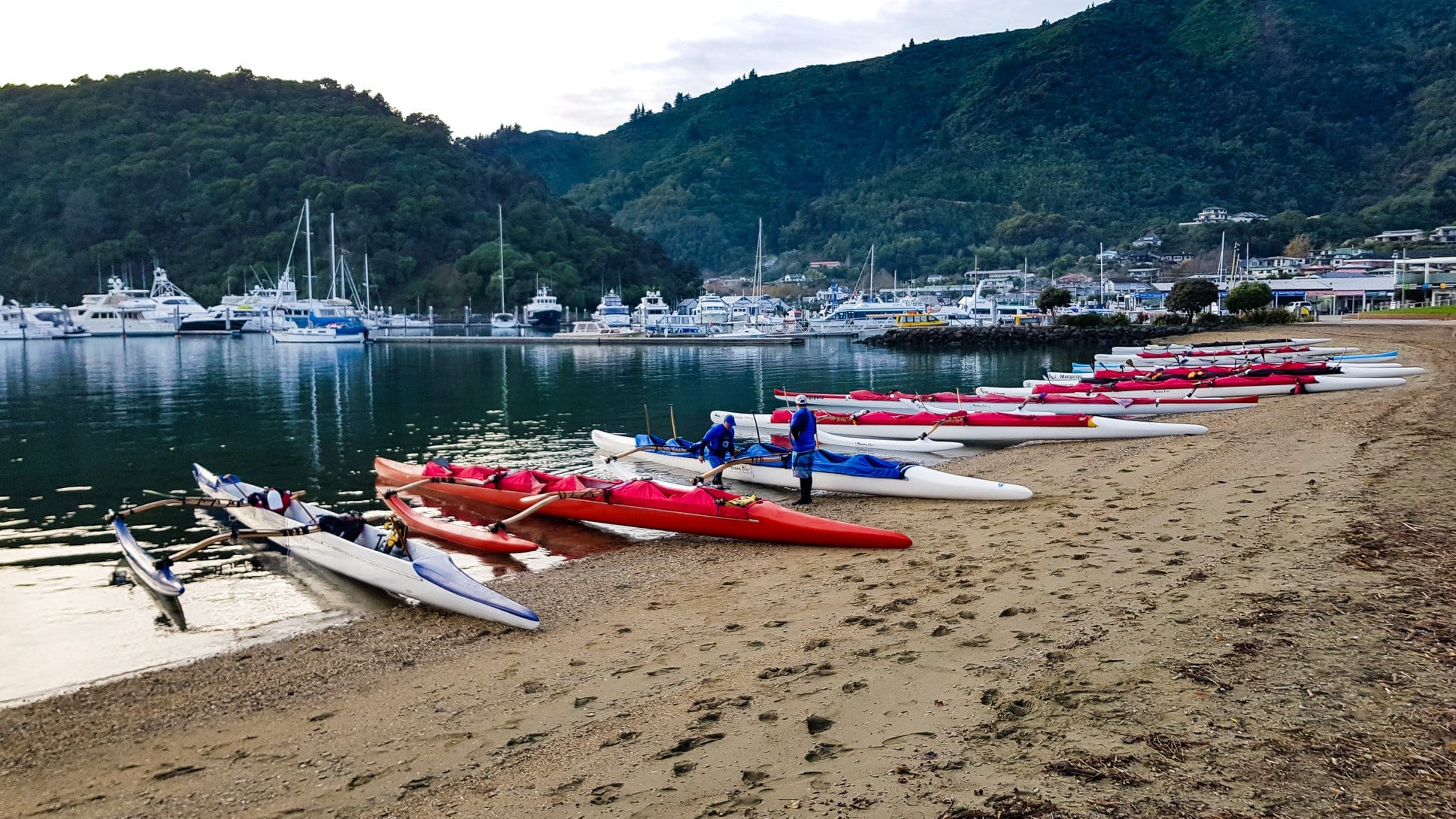 waka lined up at Picton for Portage race