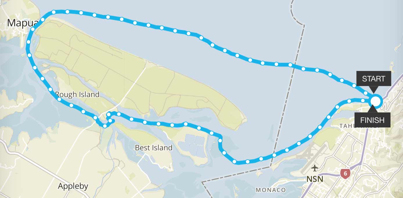 Route map - Tahunanui Beach round Rabbit Island