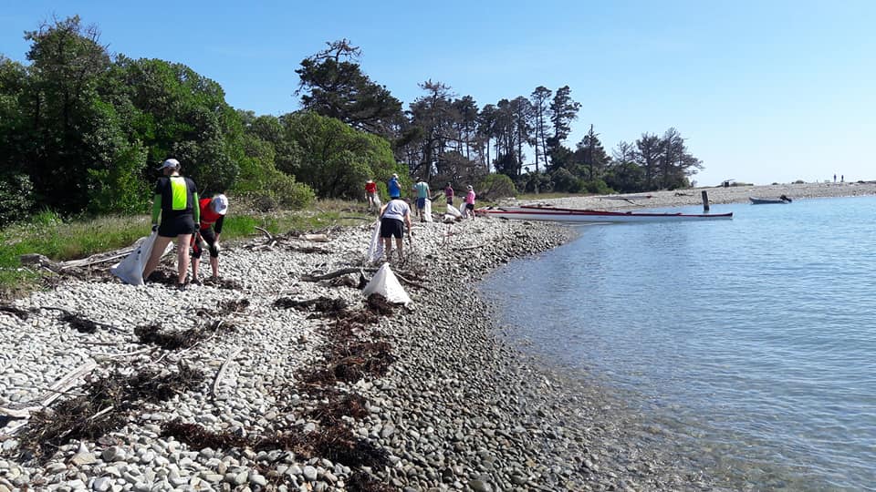 Maitahi Outrigger Canoe club memebers picking up rubbish for Sustainable Coastlines