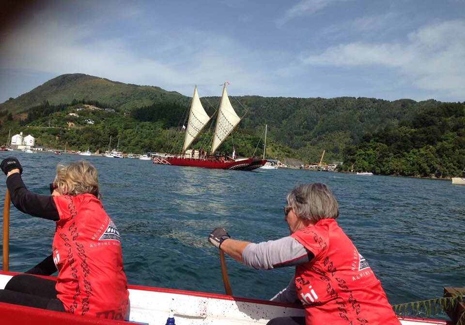Sailing waka at Picton